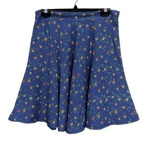 Vintage 90s blue floral ditsy print full Aline rayon skirt Fits Size 10